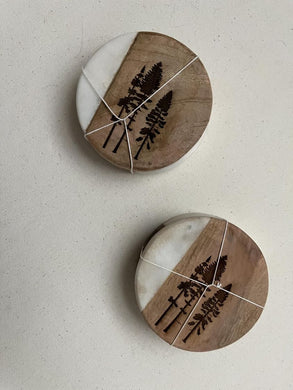 Engraved Pines Marble Coasters