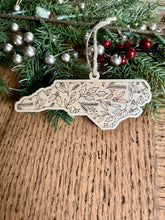 Load image into Gallery viewer, North Carolina Floral Wooden Ornament