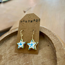Load image into Gallery viewer, Light Blue + White Star Clay Earrings