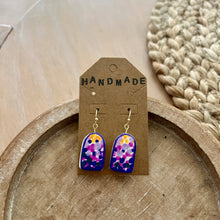 Load image into Gallery viewer, Purple + Yellow Abstract Clay Earrings