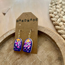 Load image into Gallery viewer, Purple + Yellow Abstract Clay Earrings