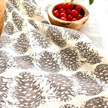 Load image into Gallery viewer, Small Pinecones Block Printed Tea Towel