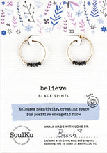 Load image into Gallery viewer, Believe Black Spinel Mantra Earrings