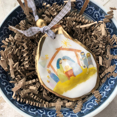 Nativity Scene Oyster Ornament
