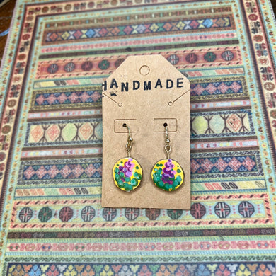 Purple Flowers Clay Earrings