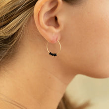 Load image into Gallery viewer, Believe Black Spinel Mantra Earrings