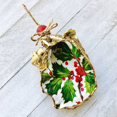Holly + Berries Oyster Ornament