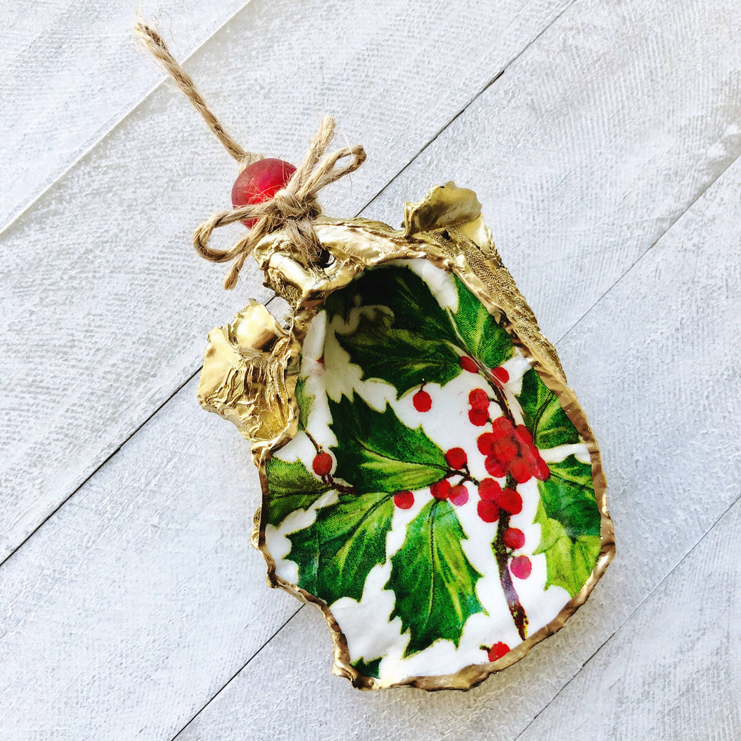 Holly + Berries Oyster Ornament