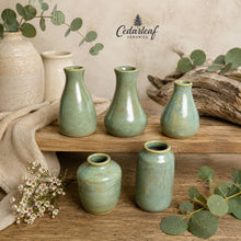 Load image into Gallery viewer, Sea Mist Celadon Bud Vase Set – Handmade Ceramic Mini Vases