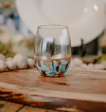 Cool Blues Hand Painted Wine Glass