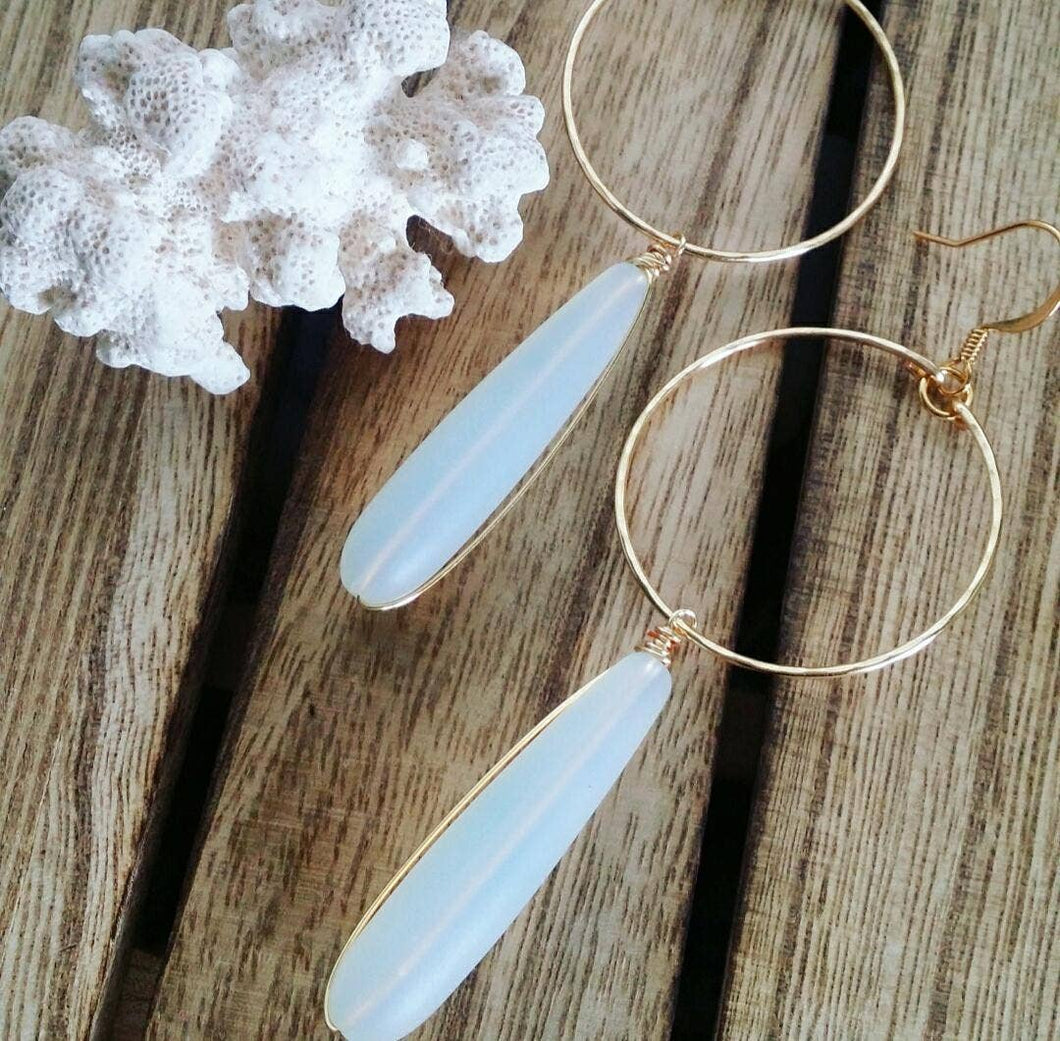 Opal Sea Glass Hoop Earrings