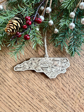 North Carolina Floral Wooden Ornament
