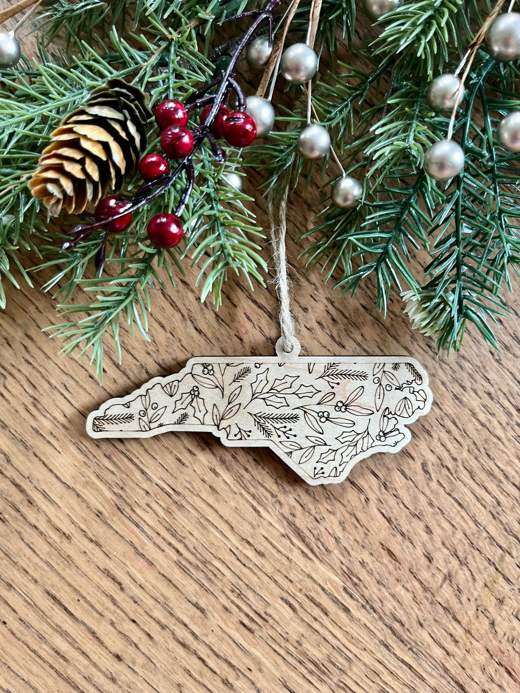 North Carolina Floral Wooden Ornament