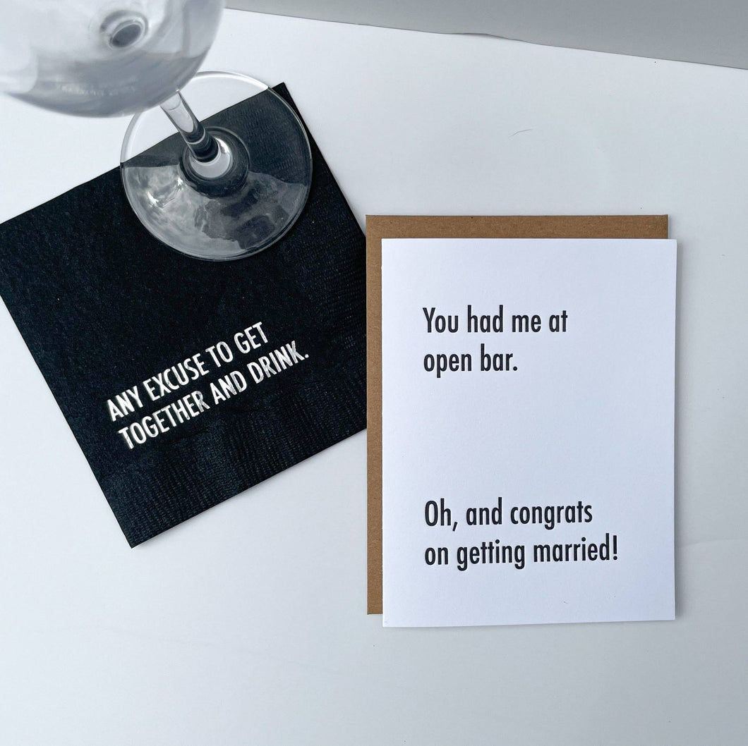 You Had Me at Open Bar Wedding Card