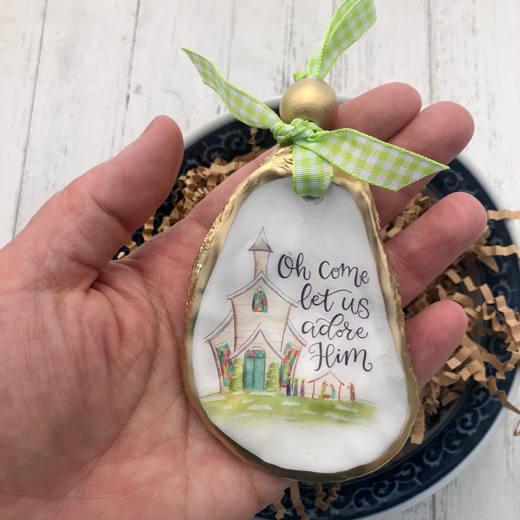 O Come Let Us Adore Him Oyster Ornament