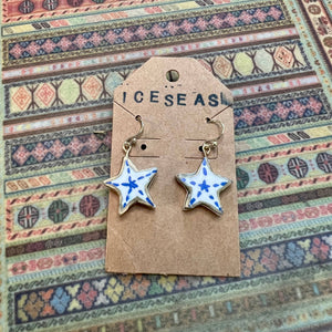 Blue + White Stars Clay Earrings
