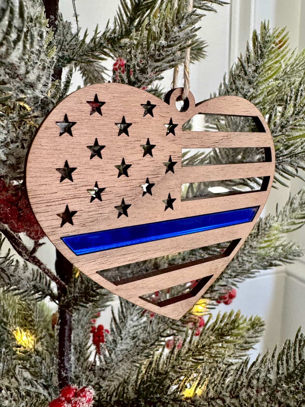 Blue/Red Line Heart Ornament