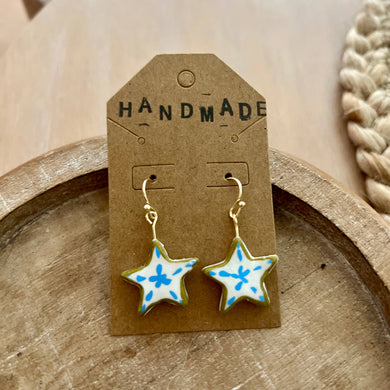 Light Blue + White Star Clay Earrings