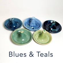 Load image into Gallery viewer, Small Ceramic Ring Holders - Ring Towers (2-1/2", Handmade): Blues and Teals