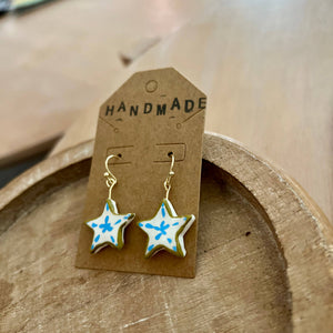 Light Blue + White Star Clay Earrings