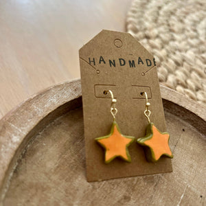 Orange + Gold Stars Clay Earrings