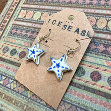 Load image into Gallery viewer, Blue + White Stars Clay Earrings