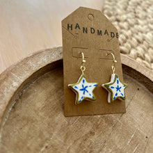 Load image into Gallery viewer, Blue + White Stars Clay Earrings