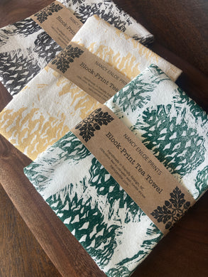 Small Pinecones Block Printed Tea Towel