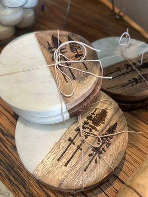 Engraved Pines Marble Coasters