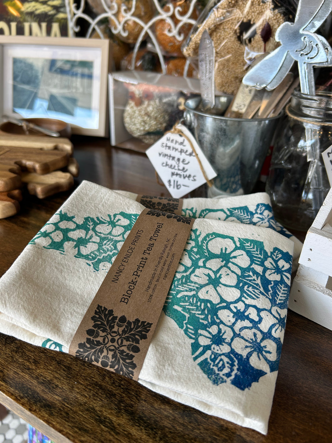 Block Printed NC Tea Towel