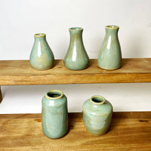 Load image into Gallery viewer, Sea Mist Celadon Bud Vase Set – Handmade Ceramic Mini Vases