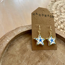 Load image into Gallery viewer, Blue + White Stars Clay Earrings