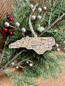 North Carolina Floral Wooden Ornament