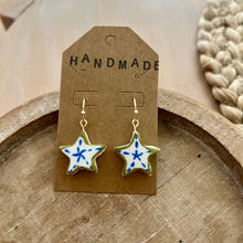 Load image into Gallery viewer, Blue + White Stars Clay Earrings