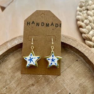 Blue + White Stars Clay Earrings