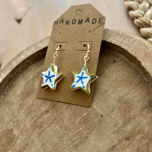 Blue + White Stars Clay Earrings