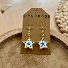 Load image into Gallery viewer, Blue + White Stars Clay Earrings