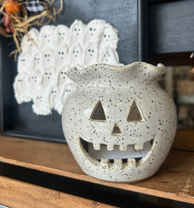 Speckled White Ceramic Jack O Lantern