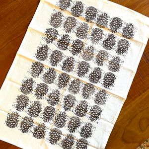 Small Pinecones Block Printed Tea Towel