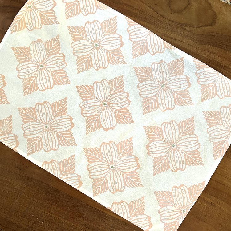 Block Printed Dogwood Tea Towel