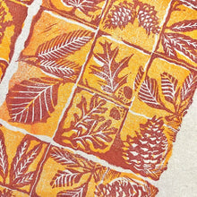 Load image into Gallery viewer, Block Printed Leaves + Pinecone Tea Towel