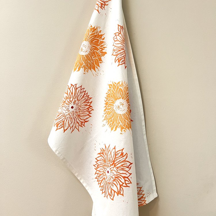 Block Printed Sun + Sunflower Tea Towel