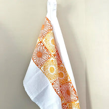Load image into Gallery viewer, Block Printed Sunflower Tiles Tea Towel