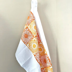 Block Printed Sunflower Tiles Tea Towel