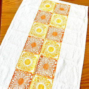 Block Printed Sunflower Tiles Tea Towel