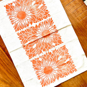 Sunflower Field Block Printed Tea Towel