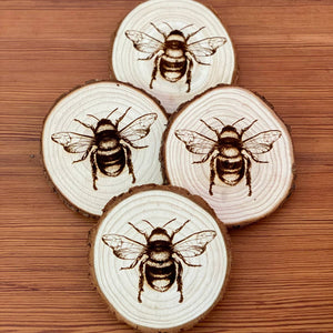Engraved Wood Bee Coasters