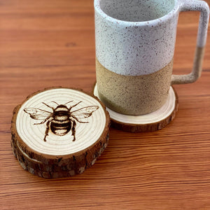 Engraved Wood Bee Coasters
