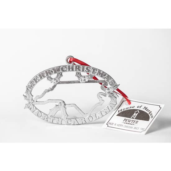 Pewter Merry Christmas NC Ornament