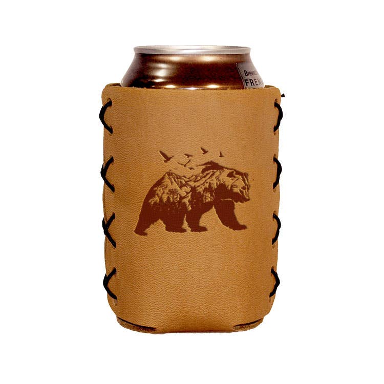 Leather Mountain Bear Can Holder